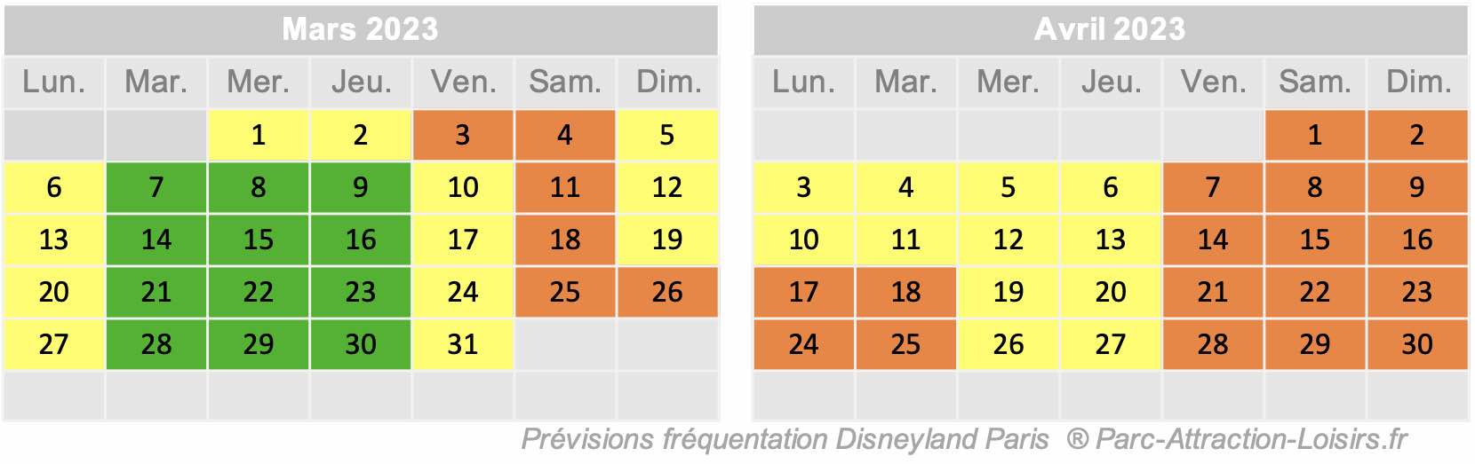 Affluence Disney 2023 2024 calendrier de la fréquentation