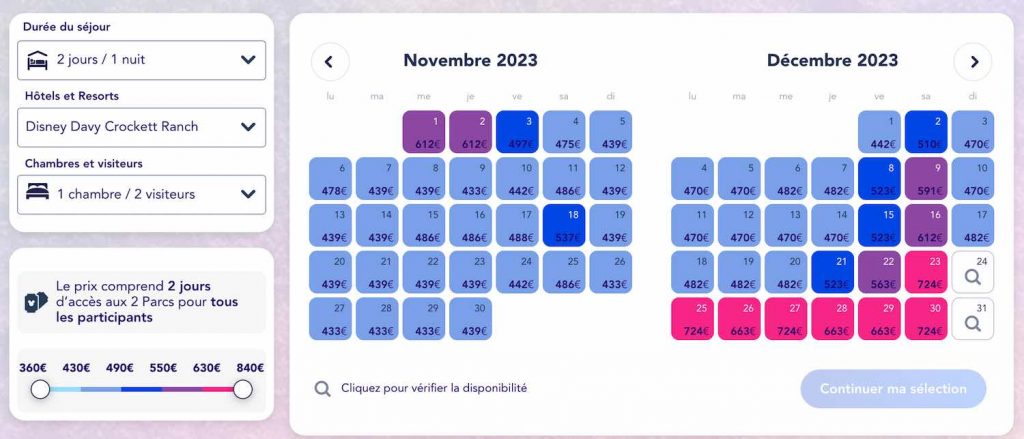 tarif séjour disneyland paris pour Noël : calendrier disponibilité et prix