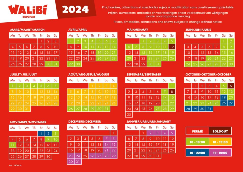 calendrier d'ouverture walibi belgique 2024 horaire et affluence