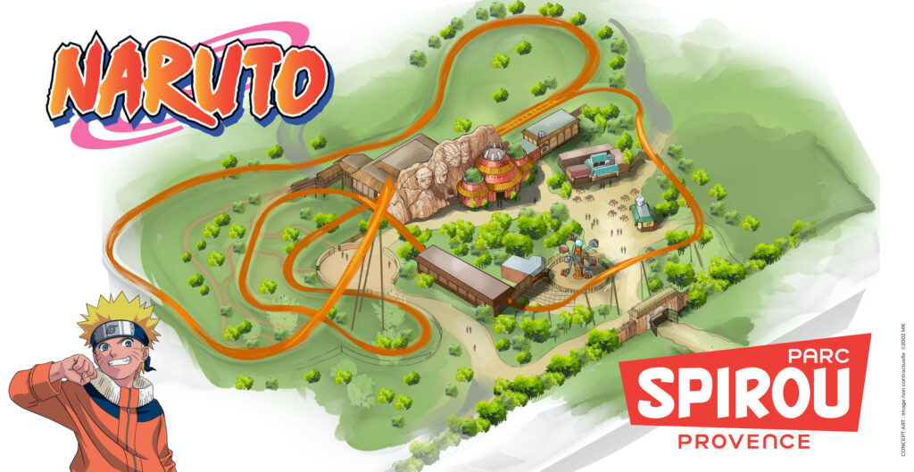 tracé du coaster grand-huit Naruto au Parc Spirou